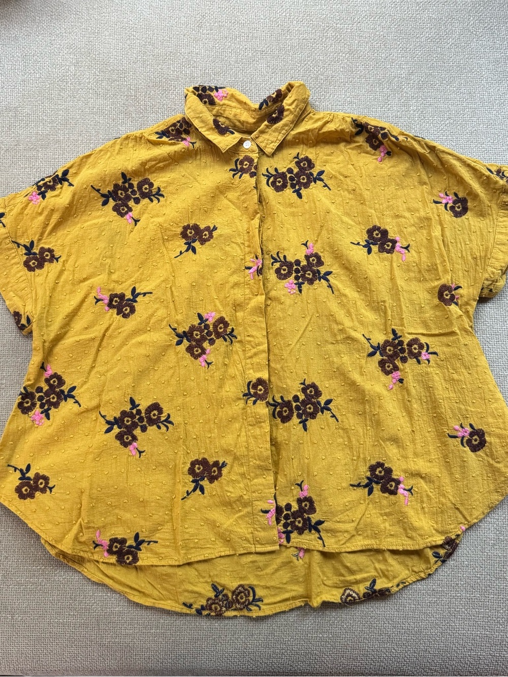 Madewell Mustard Yellow Floral Camp Shirt size small